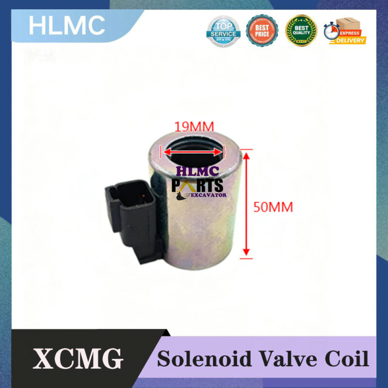 Construction Machinery Parts for Caterpillar XCMG Sany Coil Solenoid Valve Coil Inner Diameter 19 Height 50 24V Two Plug
