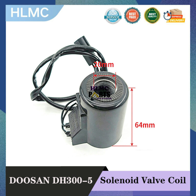 Excavator Parts Doosan Daewoo DH300-7-5 Pilot Safety Lock Solenoid Valve Coil Hole 20mm Height 64mm