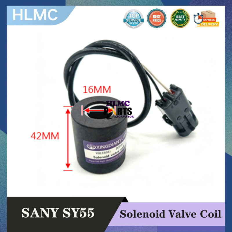 Construction Machinery Parts for Sany SY55 60C 65 70 75-10 Safety Lock Solenoid Valve Coil Valve Core Pilot Coil Excavator