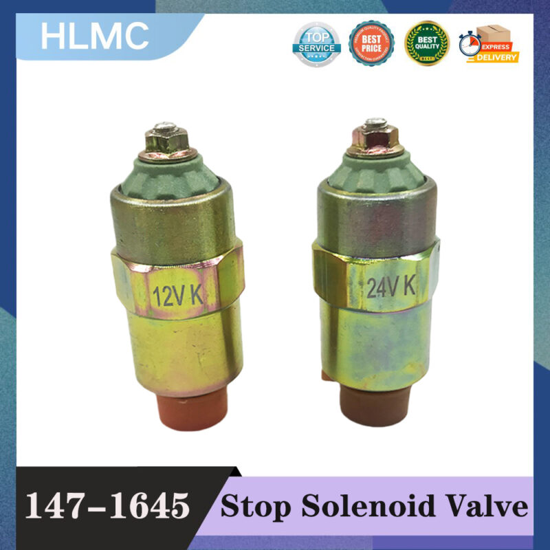 Construction Machinery Parts Excavator Fuel Shut-Off Solenoid Valve 147-1645 1471645 12V 24V for E306 E320 Oil Shut-Off Valve